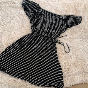 LOFT Black & White striped off the shoulder dress